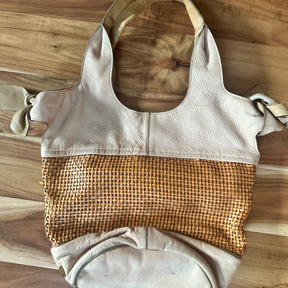 Kooba Cream and Tan Woven Shoulder Bag
